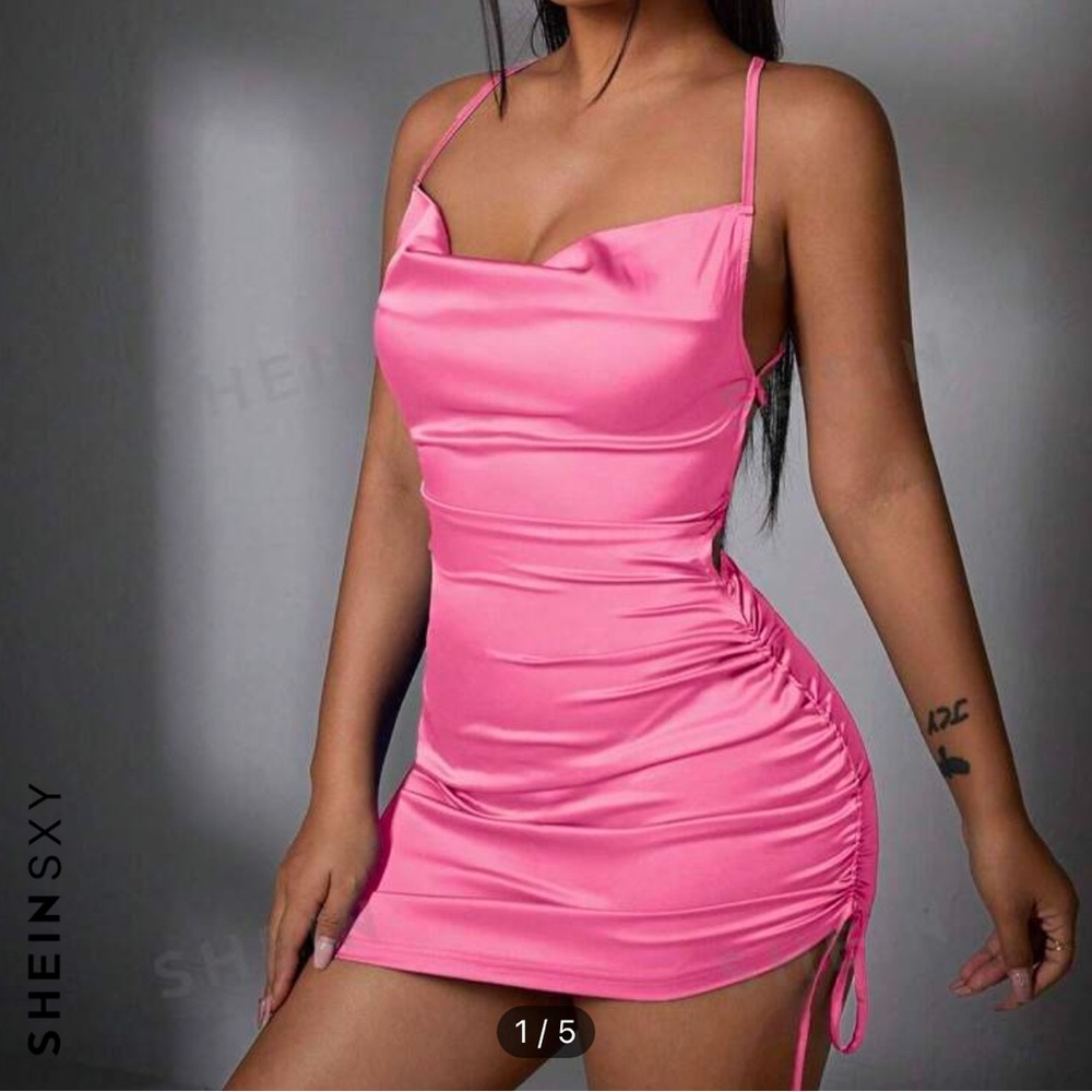 SHEIN SXY Pink Satin Mini Dress